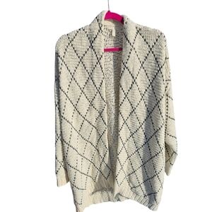 Eileen fisher Cream & Black Knit Open Cardigan Cotton Size l/xlCream and black